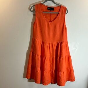 KOKOMARINA Sz M Dress V-Neck Tiered Seam Pockets Unlined Sleeveless Flowy Midi